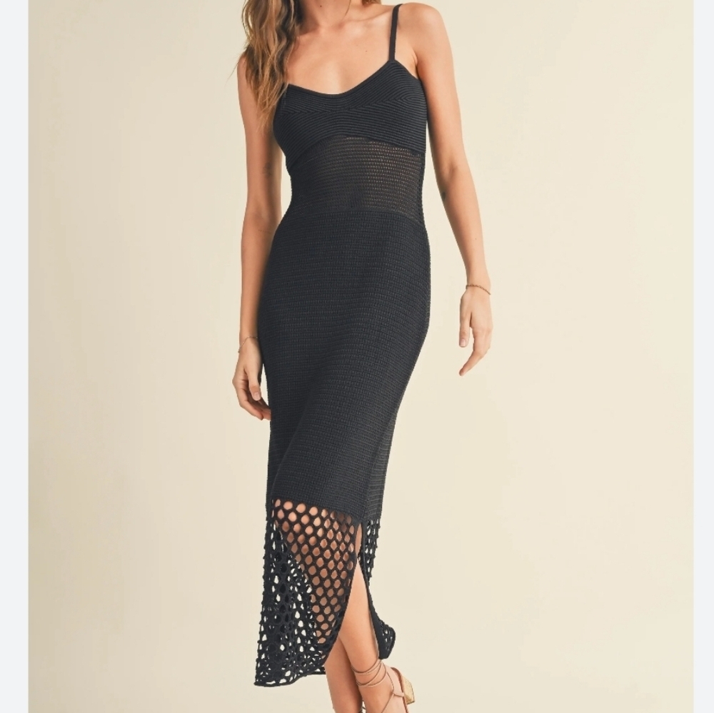 House Of Harlow 1960 Crochet Sweetheart Midi Strappy Dress